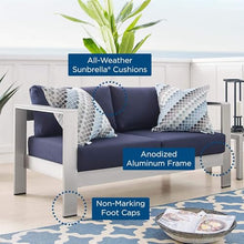 Afuera Living Outdoor Patio Loveseat, Fabric & Aluminum, Silver & Navy Finish, 56.5" W x 27.5" D x 25" H, All-Weather Cushions, Dense Foam Padding, Machine Washable Covers, Durable Backyard Seating