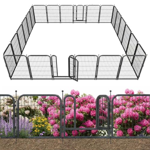 Dogelsy Decorative Garden Metal Fence 54ft (L)×40in (H) with 21 Panels 3 Gate Outdoor, No Dig Rustproof Wire, Animal Barrier Fencing for Outdoor Yard Patio Flower Bed,（Black-Silver）