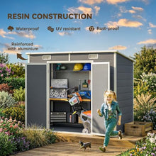 Outsunny 8' x 4' Outdoor Storage Shed Waterproof Resin with Floor Gray