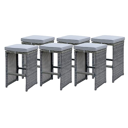 Furniture of America Nica Modern Aluminum Frame and Fabric Padded Patio Bar Stools with Footrest, UV, Water Resistant, Set of 6 for Garden, Backyard, Deck, Gray