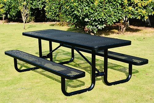 LifeYard Heavy Duty 8' Rectangular Metal Picnic Table with Umbrella Hole, 96" L x 62" W, Expanded Metal, (Black)