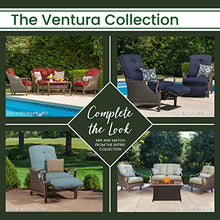 Hanover Ventura Outdoor 4-Piece Patio Furniture Set with Loveseat, 2 Rocking Chairs, Navy Cushions and Ceramic Tile Coffee Table Navy