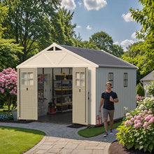 Patiowell 10x12 FT Resin Outdoor Storage Shed with Floor and Skylight,Beige