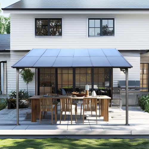 Roomfitters 10x12 Ft Outdoor Pergola Gazebo, Wall-Mounted Lean to Metal Awning Gazebo with Hardtop Roof, Heavy Duty Carport Canopy Shelter for Patio, Gray