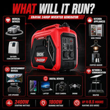ERAYAK 2400W Portable Inverter Generator for Home Use, Super Quiet Small Generator for Camping Outdoor Emergency Power Backup, Gas Powered Engine, EPA, ECO Mode