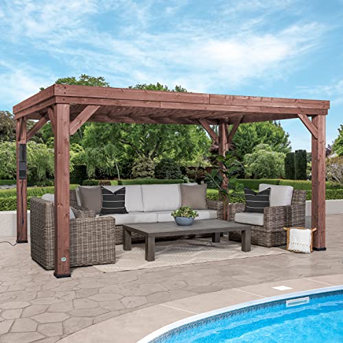 Backyard Discovery Brockton 14' x 10' Modern Cedar Wood Pergola Kit Dark Walnut