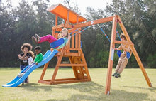 DOLPHIN PLAYGROUND T Wooden Swing Set with Slide and Sandbox for Ages 2-6