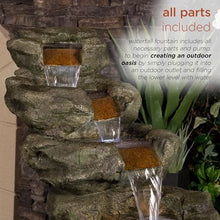 Alpine Corporation 48" Tall Multi-Tier Rock Waterfall Fountain with Cool White LED Lights, Outdoor Water Feature for Backyard, Patio & Garden Decor, Gray