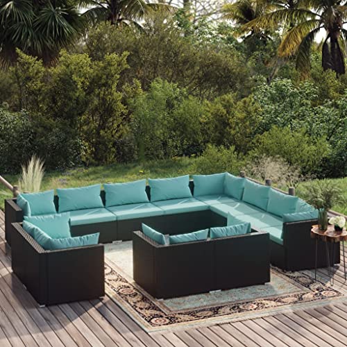 AJSEOYBS Outdoor Patio Set,Outdoor Garden Furniture,12 Piece Patio Lounge Set with Cushions Black Poly Rattan,for Deck, Patio, Garden, Poolside, Backyard