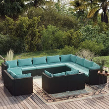 AJSEOYBS Outdoor Patio Set,Outdoor Garden Furniture,12 Piece Patio Lounge Set with Cushions Black Poly Rattan,for Deck, Patio, Garden, Poolside, Backyard