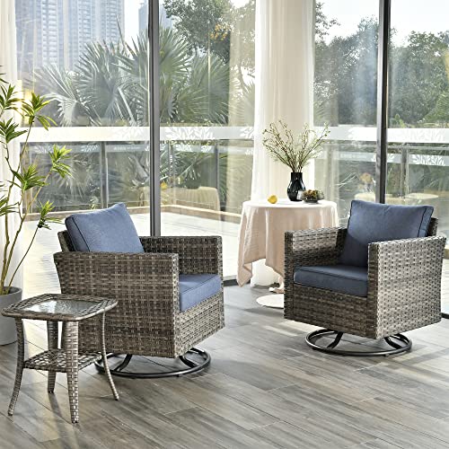 Generic XIZZI Patio Chair Outdoor Swivel Rocker Set of 2 with Matching Side Table Denim Blue