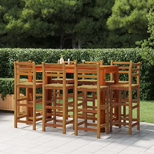 QZZCED Camping Chairs Outdoor Patio Chairs Patio Furniture Set Bar Stools 8 pcs Solid Wood Acaciafor Outdoor Kitchen Lawn Garden