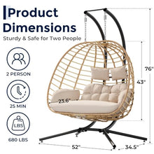 SWITTE Double Egg Chair Outdoor with Stand, Patio Hanging Swing, Beige