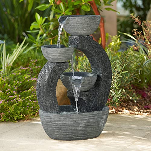 Three Cup 31 1/2" Large Gray LED Cascading Floor Outdoor Indoor Fountain