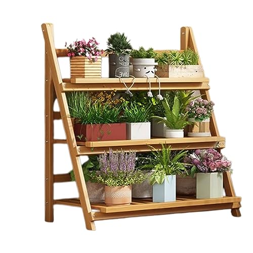 Indoor Flower Plant Trellis Bamboo Foldable Pot Racks Outdoor Flower Stand Anticorrosive Ladder Plant Succulent Stand Modern Rustic Display Stand Ladder Moisture-proof Flowerpot Stand For Patio