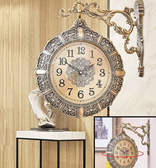 XARONF Retro Double-Sided Wall Clock, Metal, Quiet, Easy Read Two Faces Retro Clock Antique Hanging Clocks for Garden Home Décor Indoor Outdoor Wall Decoration