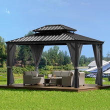 GAOMON 12x14ft Hardtop Gazebo Heavy Duty Double Roof Outdoor Garden Gray