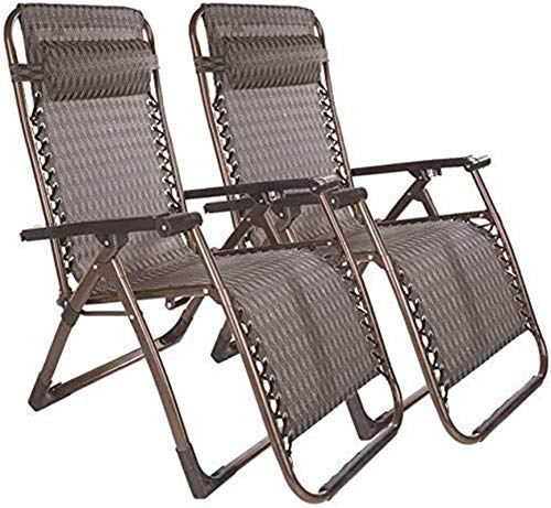 Lightweight Sun Lounger Set of 2 Foldable Reclining Zero Gravity Lounger Chair Patio Lounger Chair Utdoor Beach Lawn Camping Portable Chair Support 200kg (Color : Brown) (with Brown Cotton)