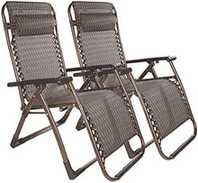 Lightweight Sun Lounger Set of 2 Foldable Reclining Zero Gravity Lounger Chair Patio Lounger Chair Utdoor Beach Lawn Camping Portable Chair Support 200kg (Color : Brown) (with Brown Cotton)