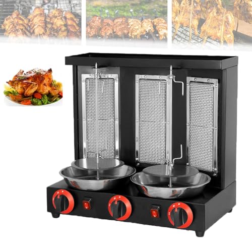 LwiftGal Vertical Rotisserie Kebab Grill, Stainless Steel Gas Broilers Home Rotisserie Oven, Grill Doner Kebab Machine with Temperature Adjustment Switch,Black-L