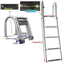 SAeWare Pool Ladders 4 Steps Drop Down Boarding Ladder, Marine Pontoon Boat Dock Heavy Duty Aluminum Boarding Ladder with Handrails, Non-Slip Treads