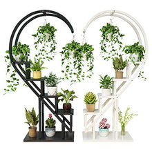Multi-Tiered Metal Plant Pot Stand, Standing Flower Display Shelf Holder, Outdoor Indoor Plant Stand Rack (Black Frame Light Walnut Swatch )