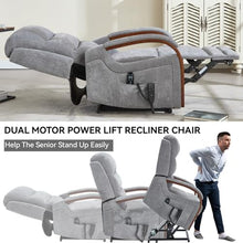 WEALTHOUSE Power Lift Recliner Chair with Massage Heat, Dual Motor Stand Assist Seating, Adjustable 45-180 Degree Backrest Footrest, Remote Control, Wood Armrests, Side Pockets (Gray,Chenille)