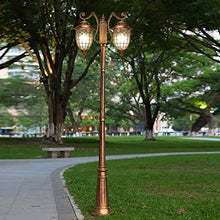 Brass Metal Aluminum Outdoor High Pole Street Pillar Light European Retro 2-Lights E27 Ip54 Waterproof Glass Path Way Post Light Garden Landscape Lawn Aisle Illumination,Height 3.2m
