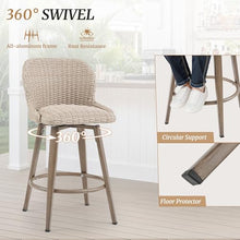 Cozyman Swivel Outdoor Bar Stools Set of 4, 27" Counter Wicker Patio Chair - Waterproof & All-Weather, Boho Coastal Bar Stools with Backrest for Porch,Kitchen Island,Patio,Pool,Apricot
