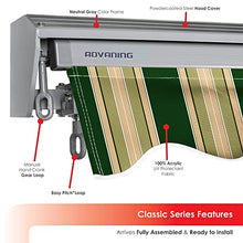 ADVANING Classic Series 13'X10' Manual Retractable Awning, 100% Acrylic UV+ Sun Shade Canopy, Green w/Beige Stripes, MA1310-A230H