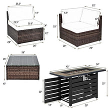 6PCS Patio Rattan Furniture Set 42" Fire Pit Table Cover Sofa Cushion Navy