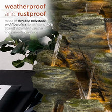 Alpine Corporation WIN1092 Outdoor Multitiered Rock Waterfall Floor Fountain with Warm White LED Lights, 51" Tall, Brown