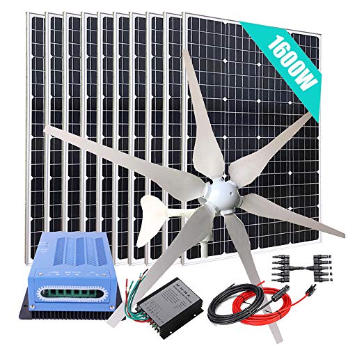 1600W Solar Wind Power Off-Grid System 24V Battery Charger Kit with 400W Wind Turbine Generator/10pcs 120W Solar Panels/MPPT Charge Controller/Connecctors & Cable