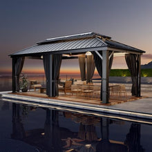 HOTEEL 12x20 Hardtop Gazebo on clearance with Metal Roof & Drainage System, Heavy Duty Galvanized Steel Gazebo with Aluminum Frame, Privacy Curtains and Netting, for All-Weather, Black (2026 Upgraded)