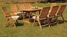 TeakStation 8 Seater Grade-A Teak Wood 9 Pc Dining Set: 94" Mas Oval Trestle Leg Table and 8 Marley Reclining Arm/Captain Chairs #TSDSASl