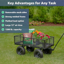 51.2" x 23" Steel Garden Utility Cart - 1,200 lb Capacity - Heavy-Duty Mesh Wagon with Removable Sides, Flatbed Conversion, 13" Pneumatic Tires for Landscaping, Yard, Farm, and Commercial Use