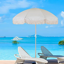 USZWBY 6.6ft/200cm Beach Umbrella Wood Parasol Tilt/Folded,Outdoor Garden Umbrella with Tassels,Patio Umbrella Waterproof/Windproof,Beige,Without Base