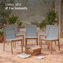 POVL Outdoor Menlo Teak Side Dining Chair — Pack of 6, Stackable Grade A Indonesian Teak & All-Weather Sling — Fully Assembled Mid-Century Modern Seating for Patio, Deck & Poolside (Winter)