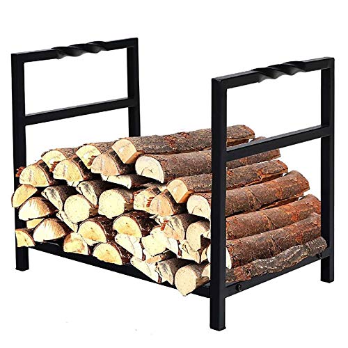 EliteBloom Small 16Inch Firewood Storage Rack Holder,Outdoor/Inside/Patio Wavy Kindling Log Wood Rack,Black Iron Fireplace Carrier Shelf,40X 35X 36Cm