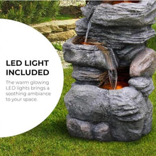 HIONJIN Outdoor Cascading Bowls and Stacked Stones LED Outdoor Water Fountain for Outdoor Living Spaces
