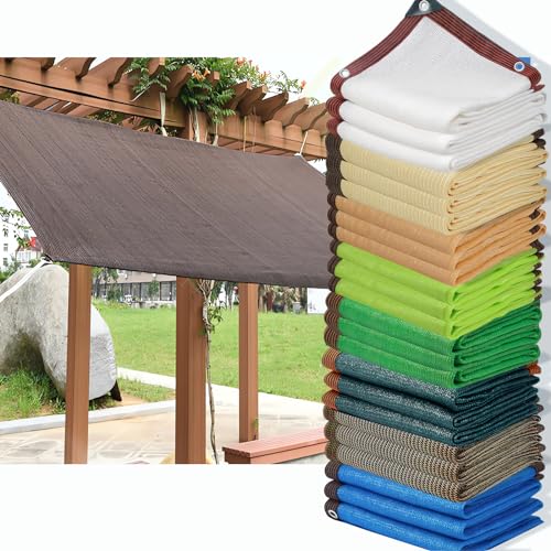 HQQMNY Awning with Eyelets, Sun Net, 90% Shading Rate Shade Net, Shade Net, Garden Umbrella, Privacy Screen for Garden, Plants, Greenhouse(Brown,7m x 10m)