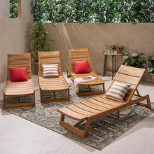 Christopher Knight Home Maki Outdoor Acacia Wood Chaise Lounge Set of 4 Teak Yellow