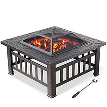Fire Pit BBQ Grill Fire Bowl Square Metal Backyard Patio Garden Outdoor Pit Outdoor Garden Pit 32 Inch
