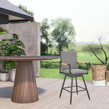 HomeRoots 43" Dark Gray Metal Swivel Outdoor Counter Height Bar Chair with Footrest Grey