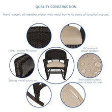 Jeco Rocker Wicker Chair with Tan Cushion, Set of 2, Espresso