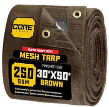 Core Tarps 60% Brown Shade Cloth with Grommets - 30 X 50 FT Heavy Duty Mesh Tarp - Sun Shade Cloth for Garden Vegetables Plants Greenhouse Outdoors Backyard Fences Dump Trucks Patio Mesh Shade Tarp