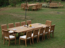 WholesaleTeakFurniture Grade-A Teak Wood 12 Seater 13 Pc Dining Set: Very Large 122" Caranasas Double Extension Rectangle Table 12 Giva Chairs (10 Armless and 2 Arm/Captain) #WFDSGV15
