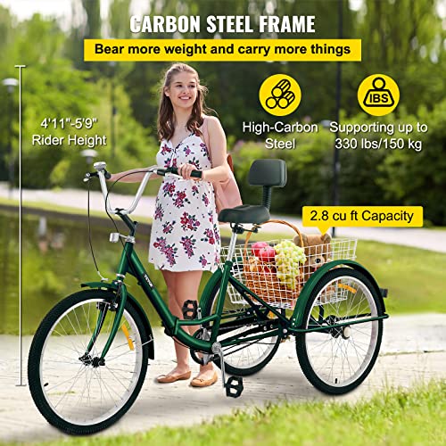 Bkisy Adult Tricycle 24'' 1-Speed Green