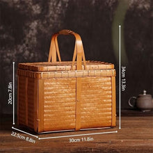 Handmade Bamboo Picnic Basket for 2-4 People, Retro Design with Lid & Handle, Portable Outdoor Basket for Camping, Beach, and Picnic