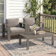 Solaste Aluminum Patio Sofa with Coffee Table,3 PCS Patio Furniture Set with Cushions, All-Weather Outdoor Sofa for Balcony, Deck, Backyard, Porch, Garden, Dark Grey